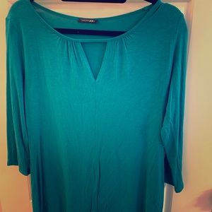 Paper Moon L Teal Key Hole 3/4 sleeve Top